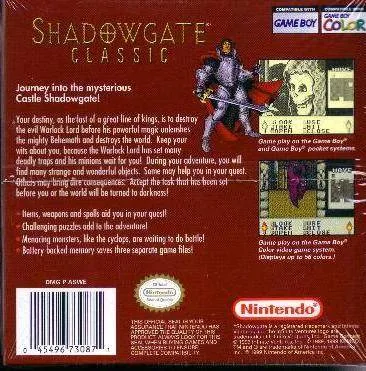 Shadowgate Classic box back