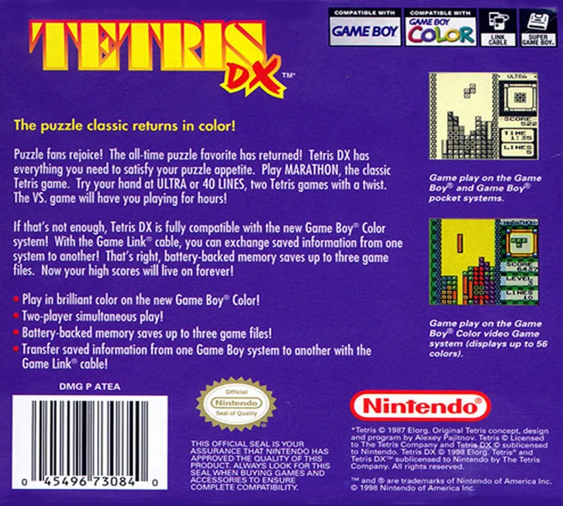 Tetris DX box back