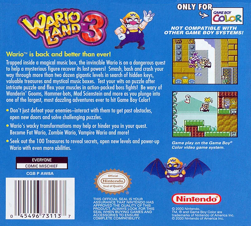 Wario Land 3 box back