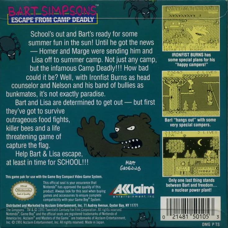 Bart Simpson's Escape from Camp Deadly box back