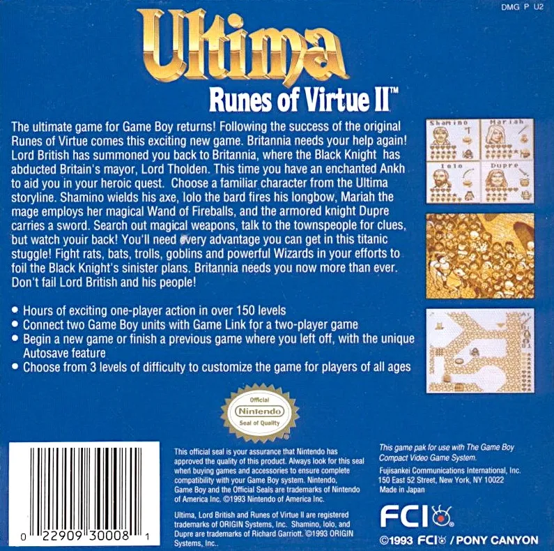 Ultima: Runes of Virtue II box back