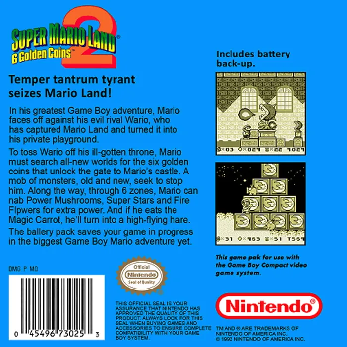 Super Mario Land 2: 6 Golden Coins box back