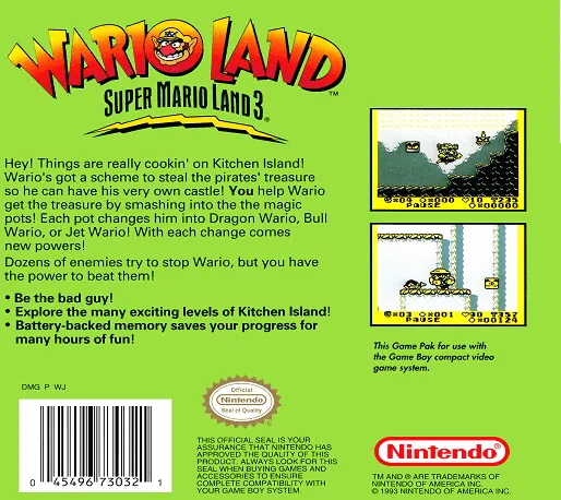 Wario Land: Super Mario Land 3 box back