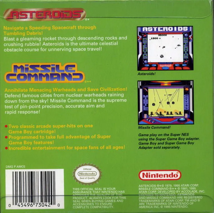 Arcade Classic 1: Asteroids / Missile Command box back