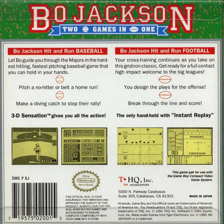 Bo Jackson: Two Games in One box back