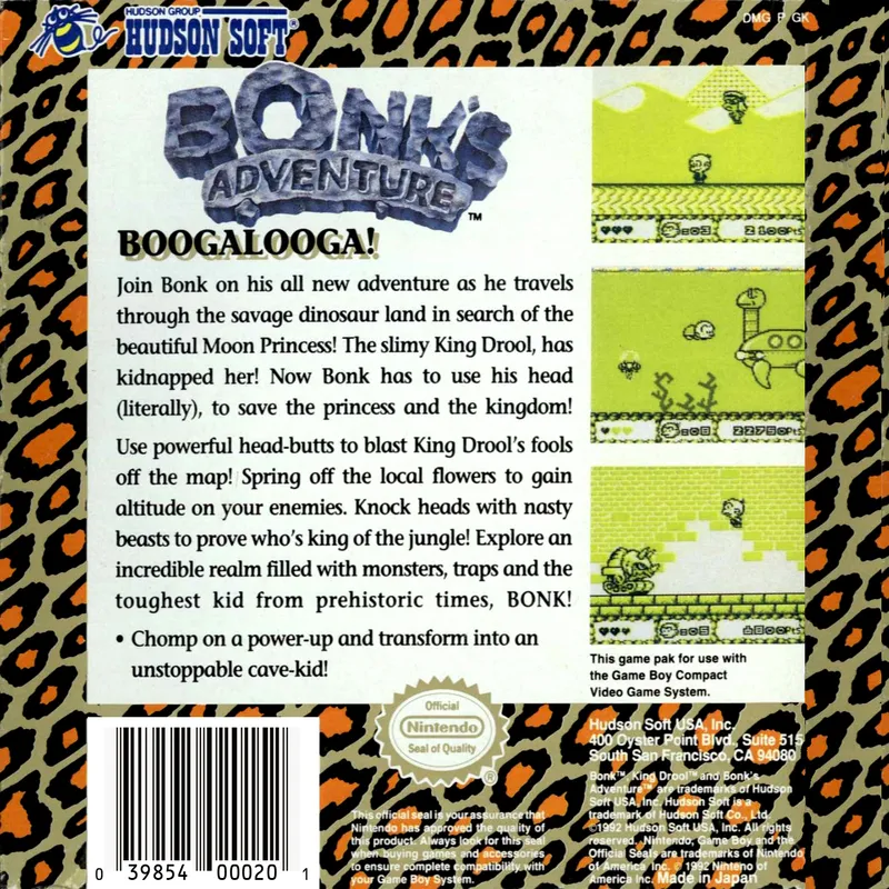 Bonk's Adventure box back