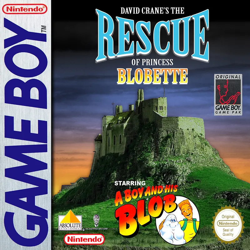 David Crane's The Rescue of Princess Blobette Starring A Boy and his Blob cover art for Nintendo Game Boy