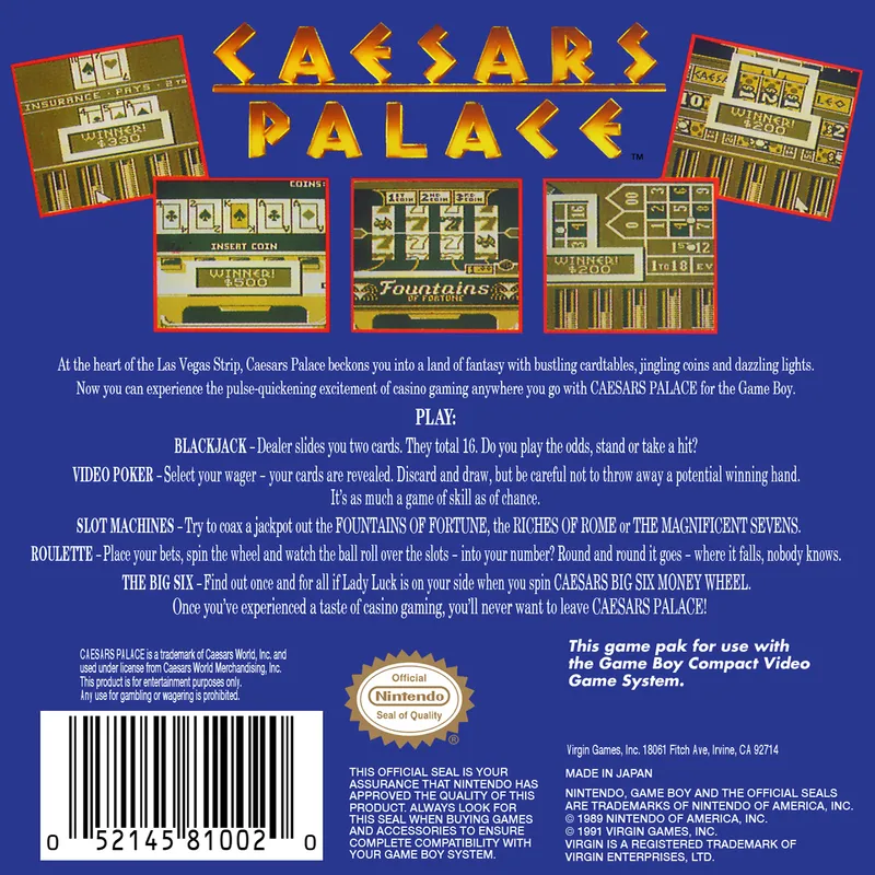 Caesars Palace box back