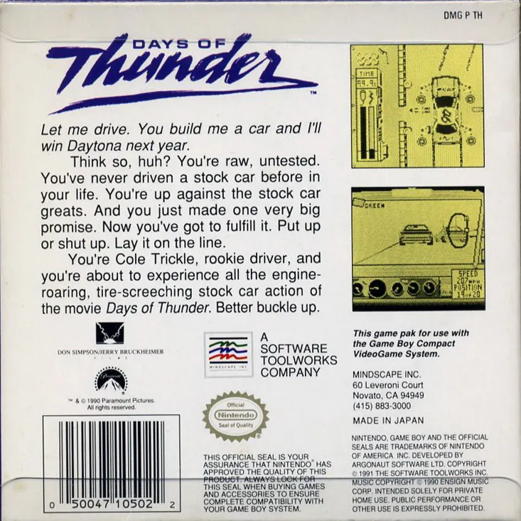 Days of Thunder box back
