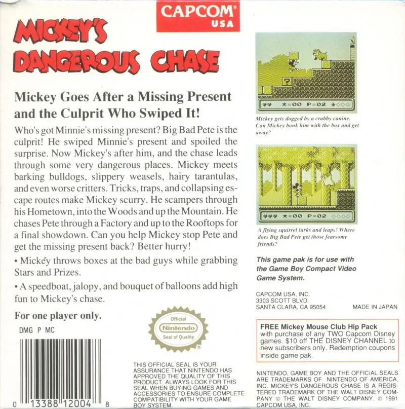 Mickey's Dangerous Chase box back