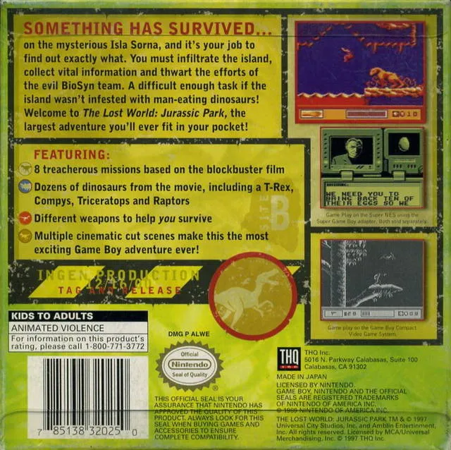 The Lost World: Jurassic Park box back