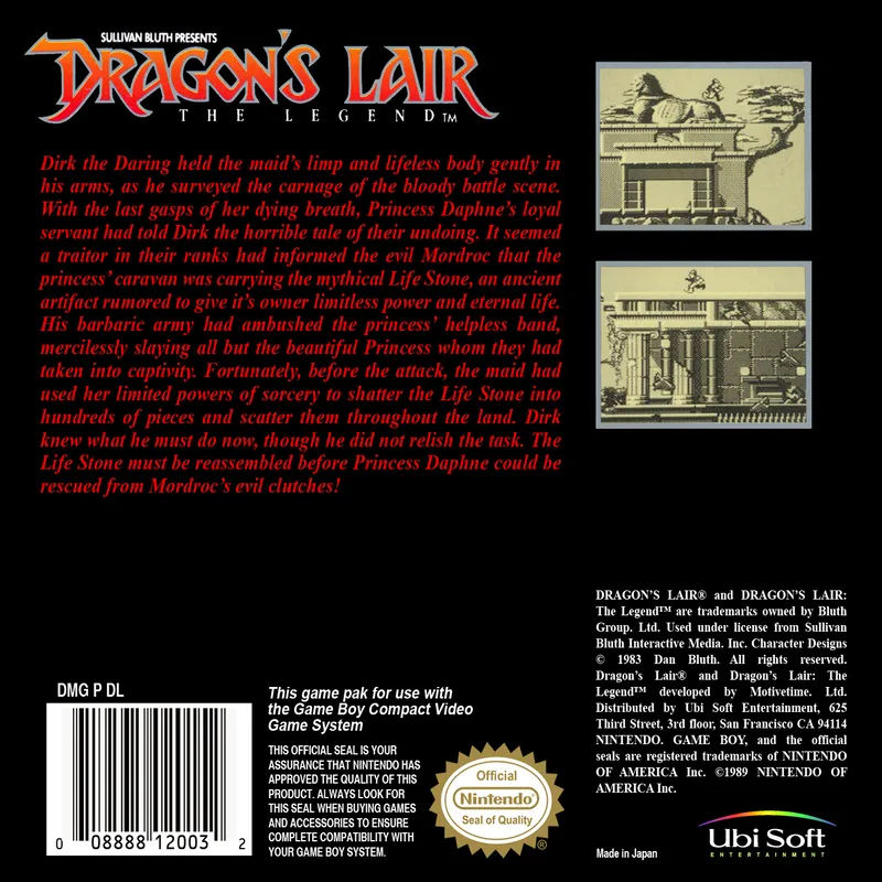 Dragon's Lair: The Legend box back