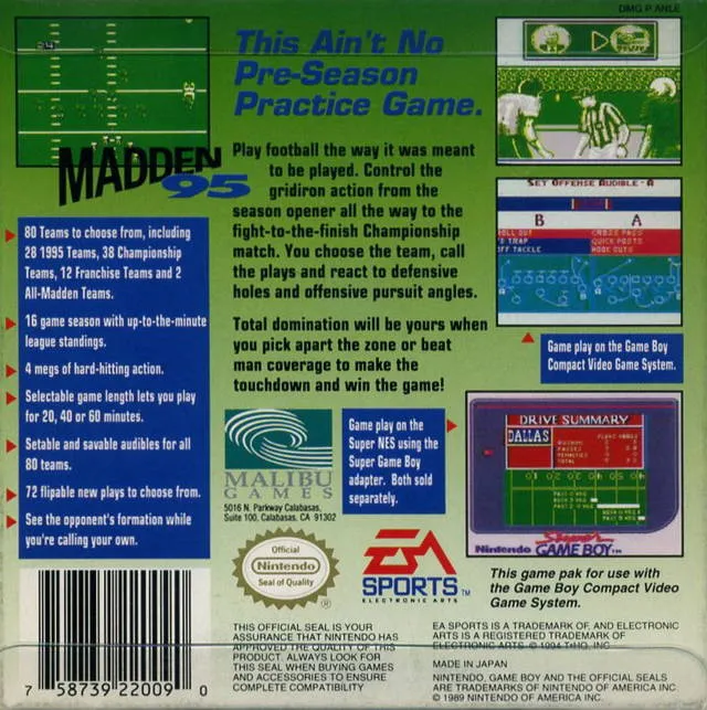 Madden 95 box back