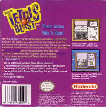 Tetris Blast box back