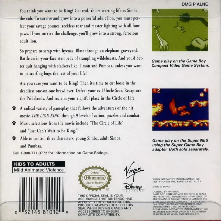 The Lion King box back