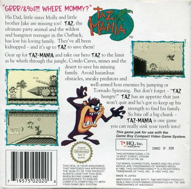 Taz-Mania 2 box back