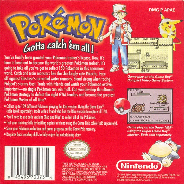 Pokémon Red Version box back