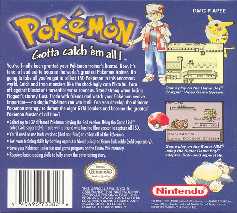 Pokémon Blue Version box back