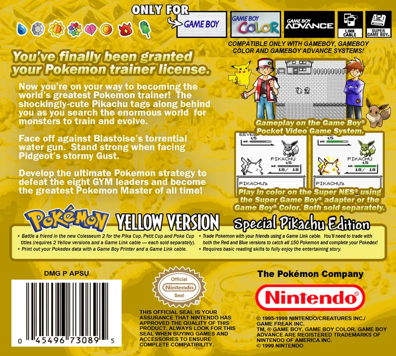 Pokemon Yellow Version Special Pikachu Edition box back