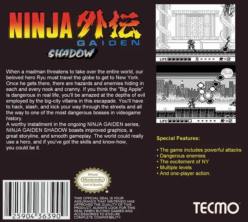 Ninja Gaiden Shadow box back