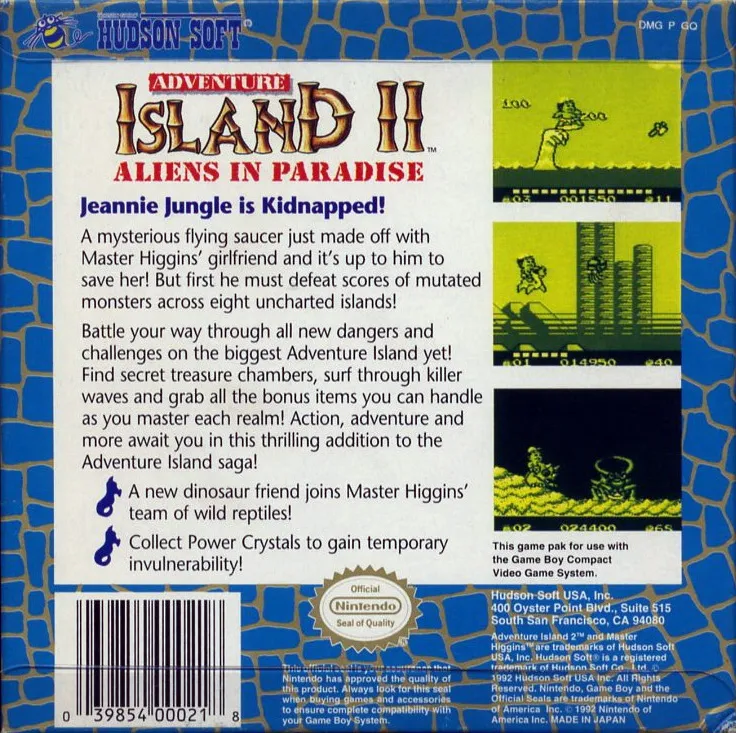 Adventure Island II: Aliens in Paradise box back