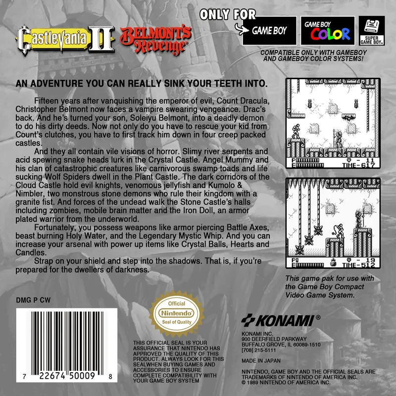 Castlevania II: Belmont's Revenge box back