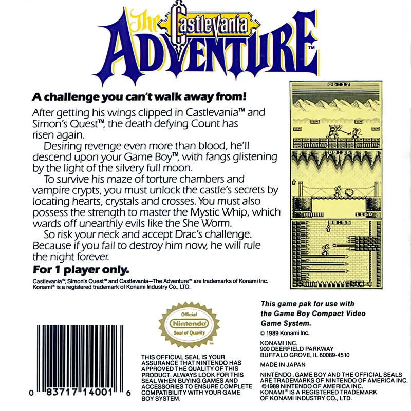 Castlevania: The Adventure box back