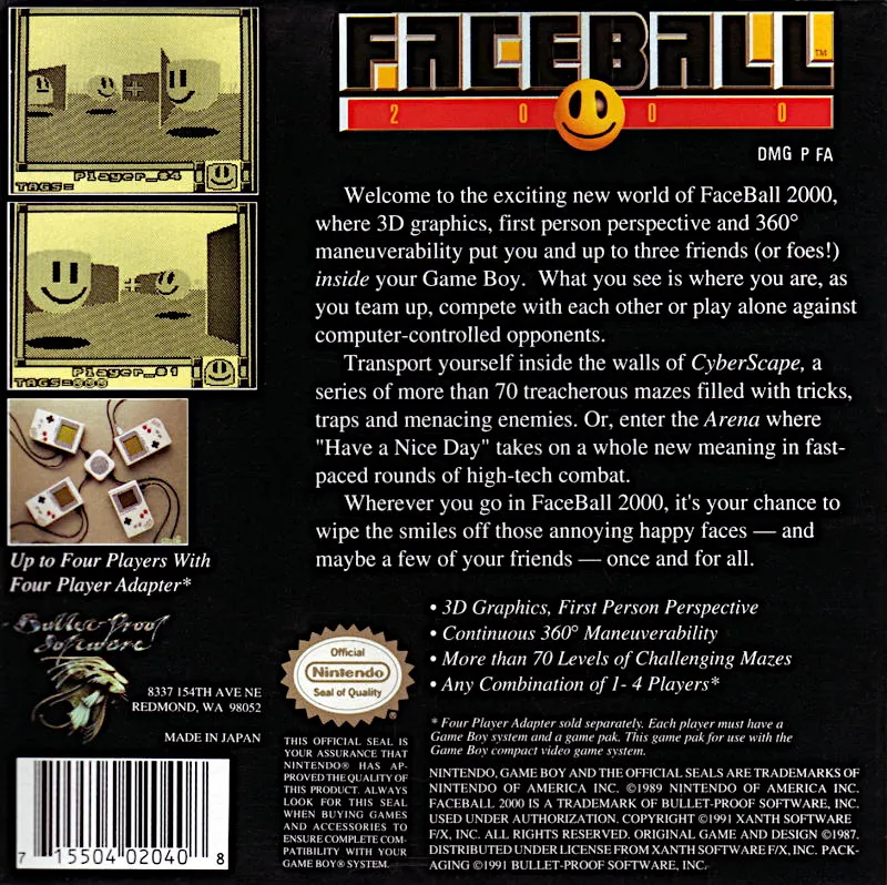 Faceball 2000 box back