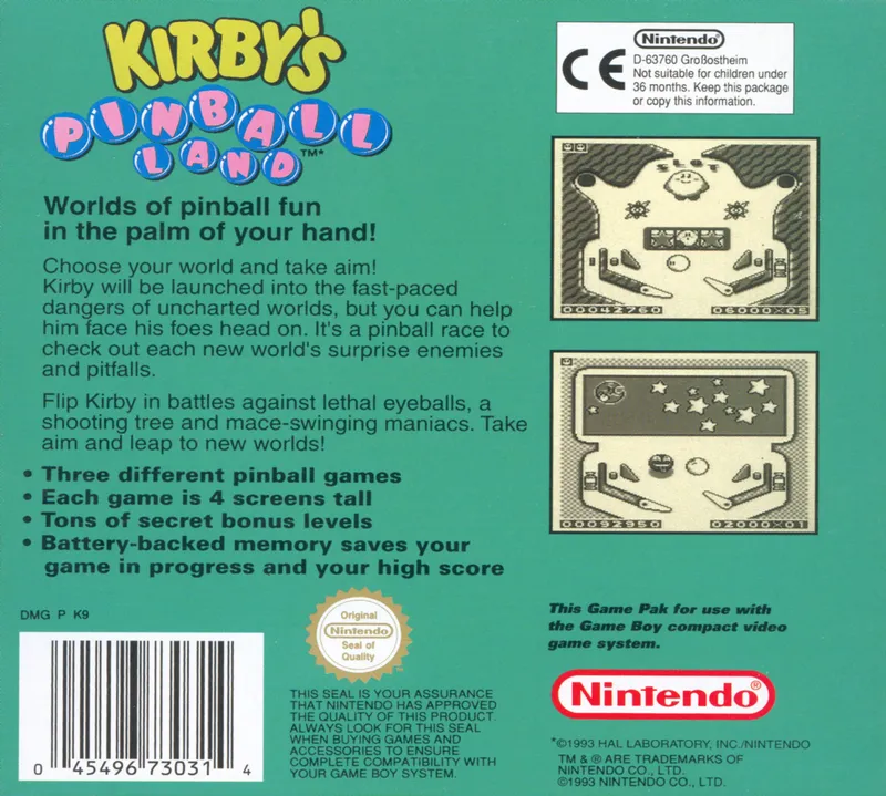 Kirby's Pinball Land box back