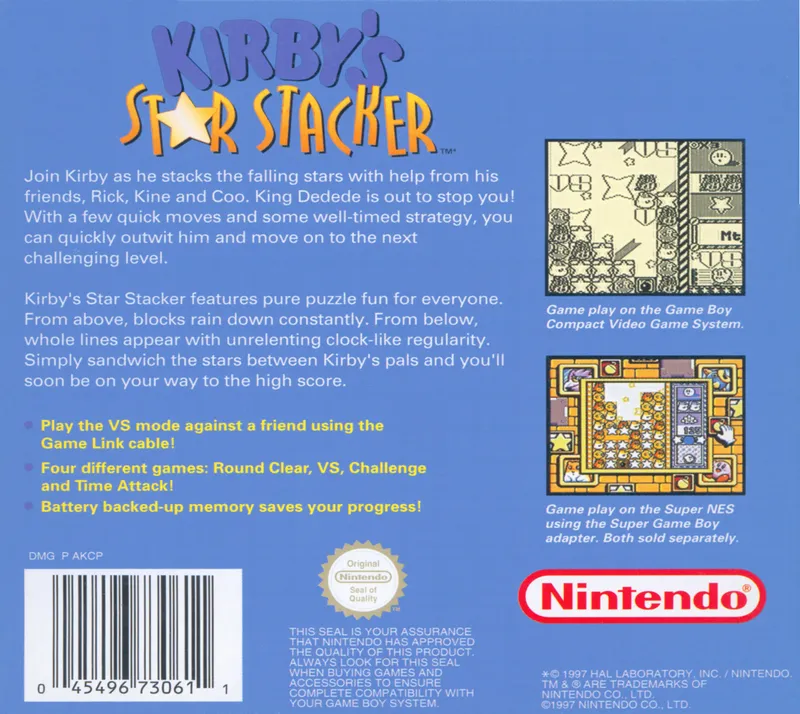 Kirby's Star Stacker box back