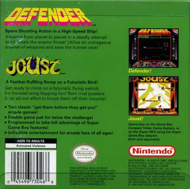 Arcade Classic 4: Defender/Joust box back