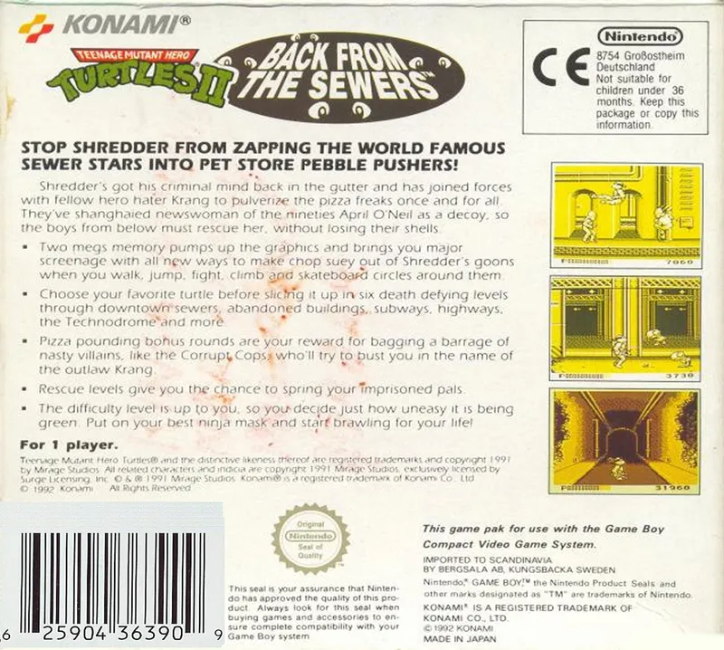 Teenage Mutant Ninja Turtles II: Back from the Sewers box back