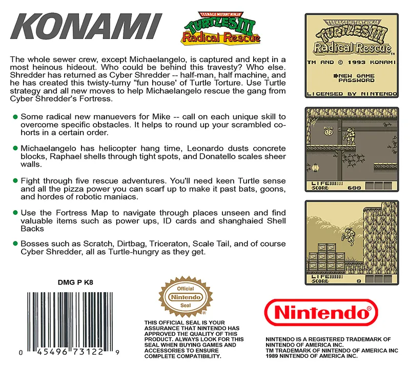 Teenage Mutant Ninja Turtles III: Radical Rescue box back
