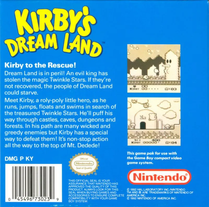 Kirby's Dream Land box back