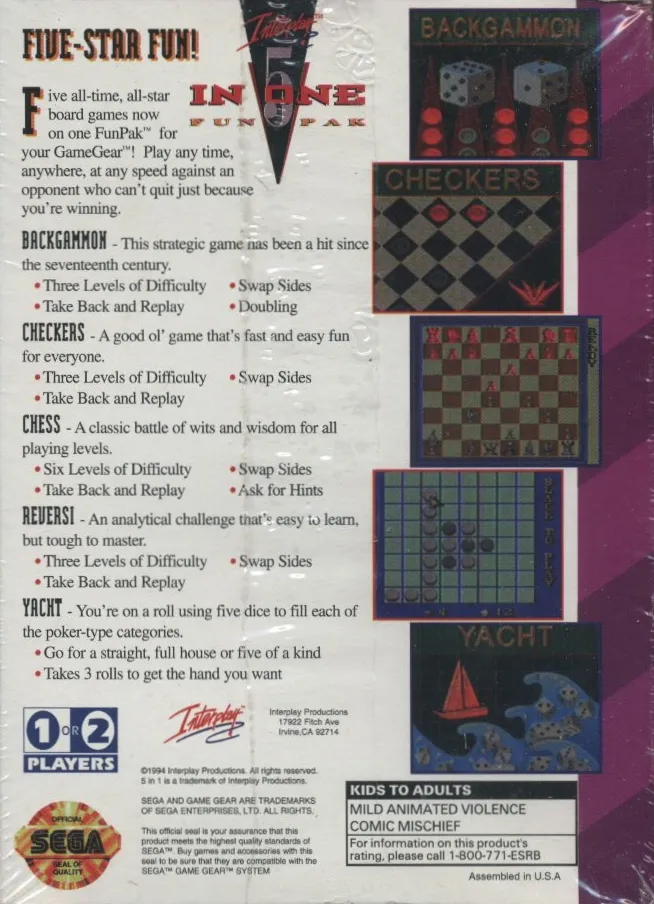 5 In One Fun Pak box back