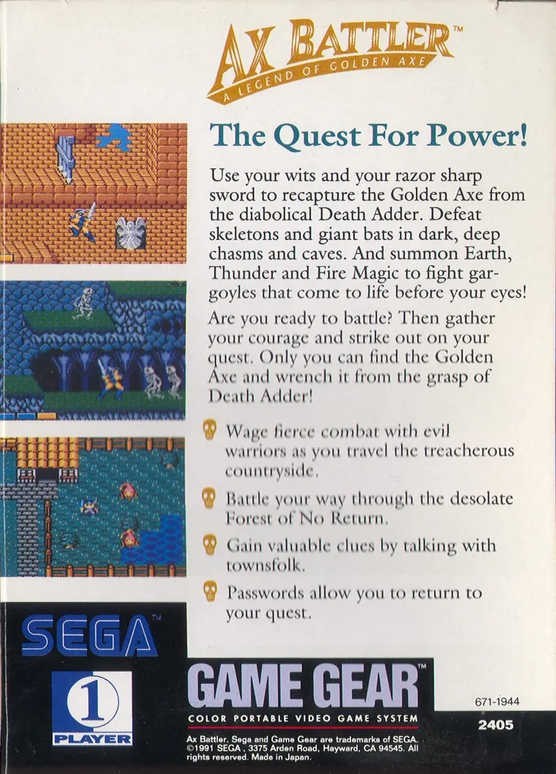 Ax Battler: A Legend of Golden Axe box back