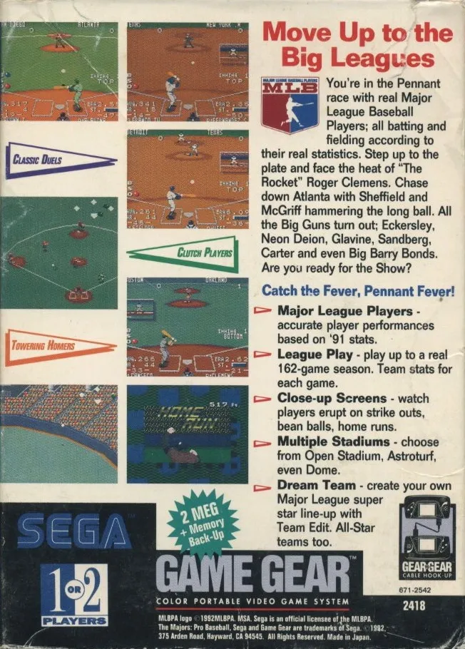 The Majors Pro Baseball box back