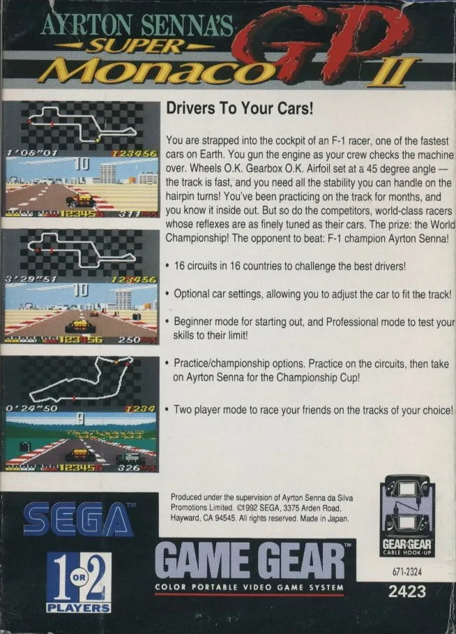 Ayrton Senna's Super Monaco GP II box back