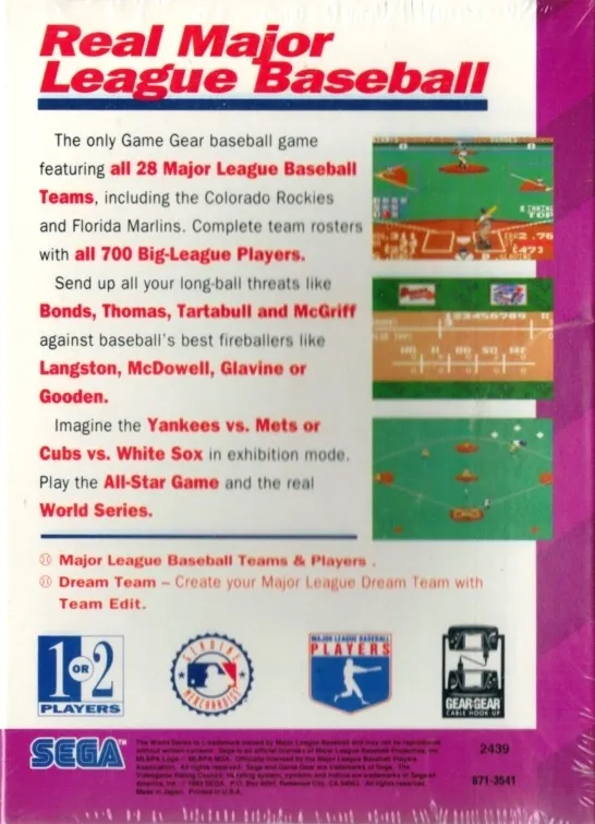 World Series Baseball box back