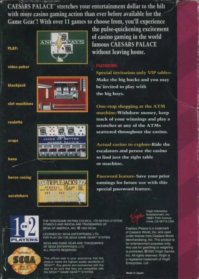 Caesars Palace box back