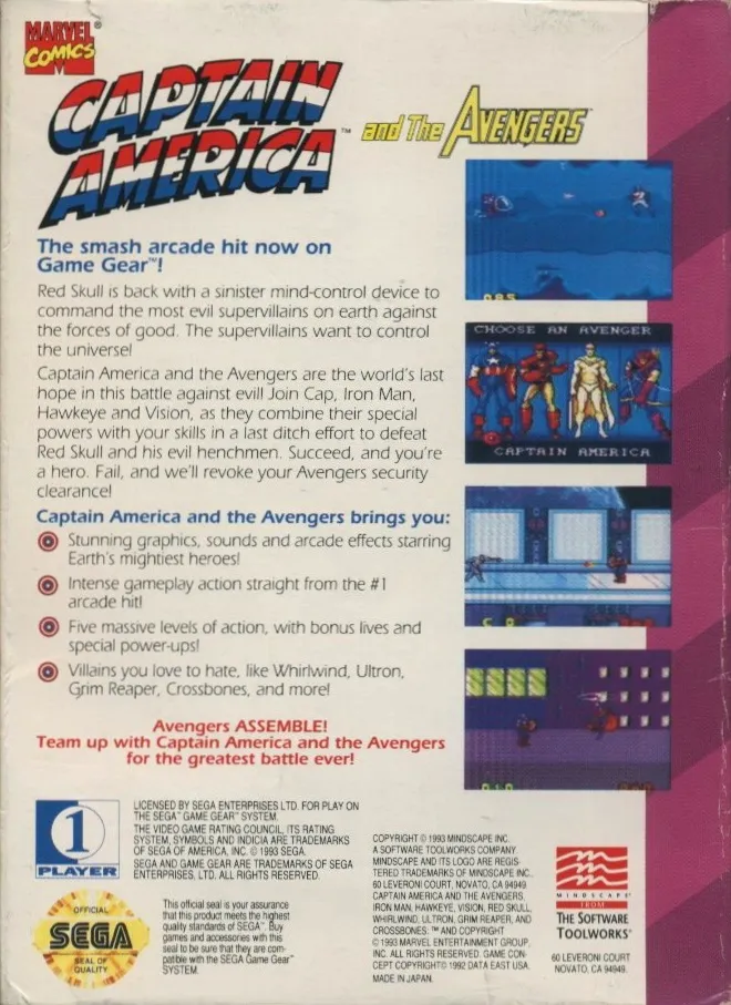 Captain America and the Avengers box back
