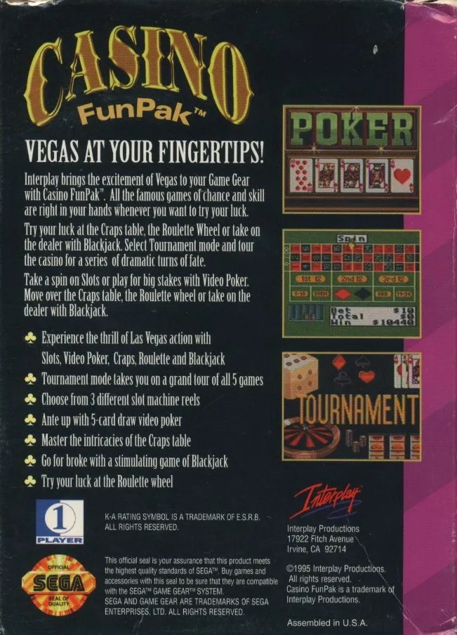 Casino FunPak box back