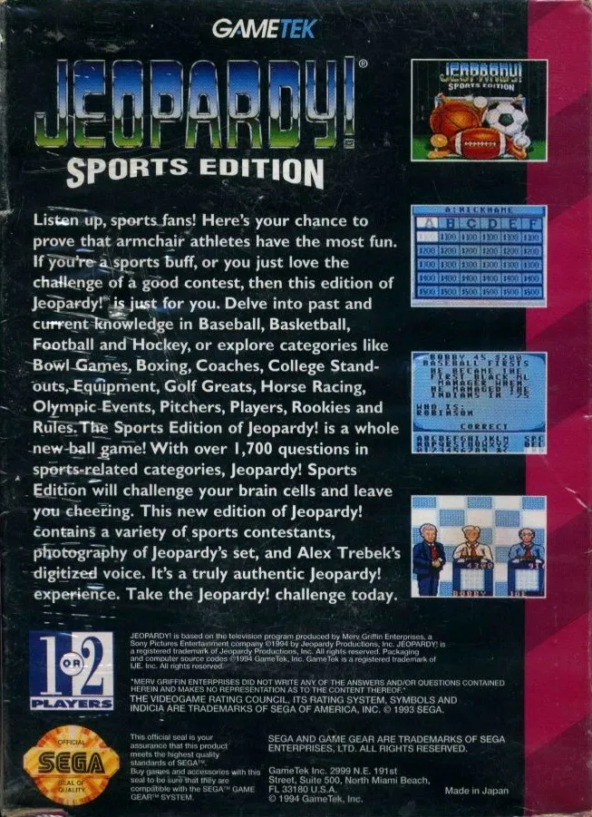 Jeopardy! Sports Edition box back