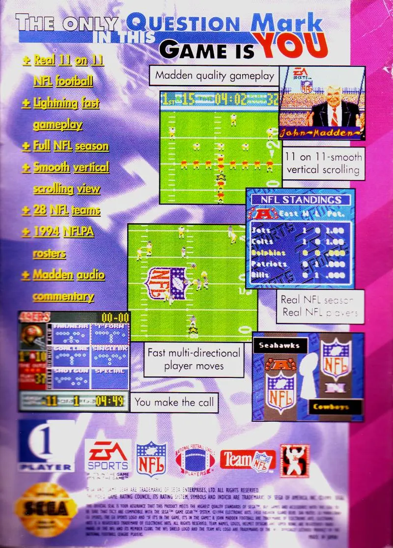 Madden NFL 95 box back