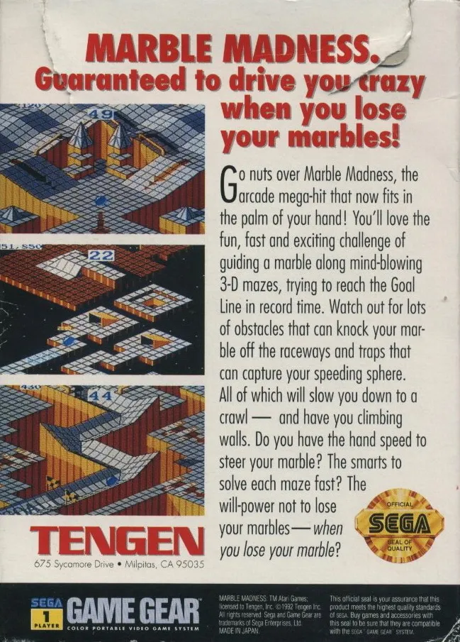 Marble Madness box back