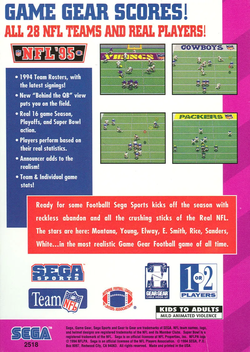 NFL '95 box back