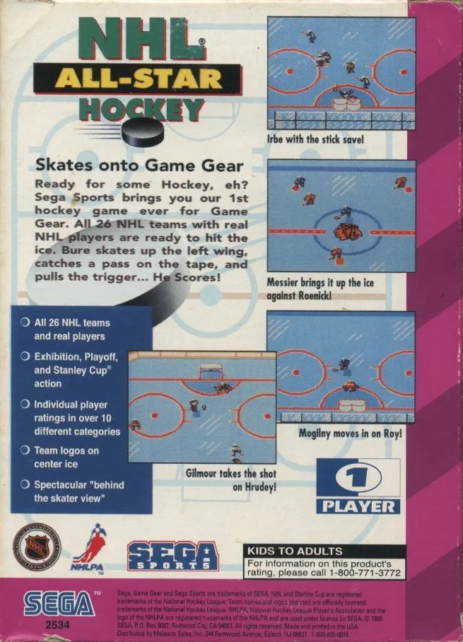 NHL All-Star Hockey box back
