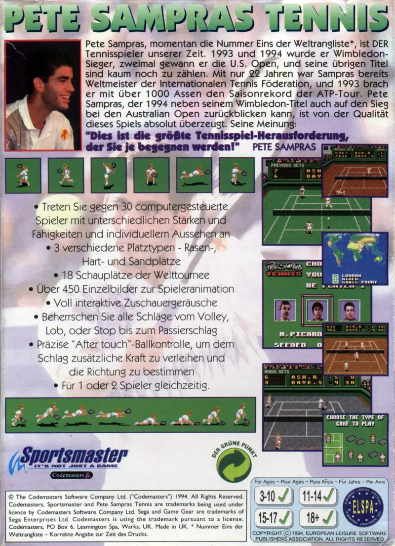 Pete Sampras Tennis box back