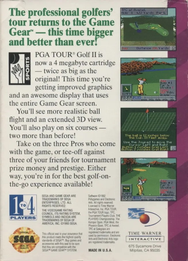 PGA Tour Golf II box back