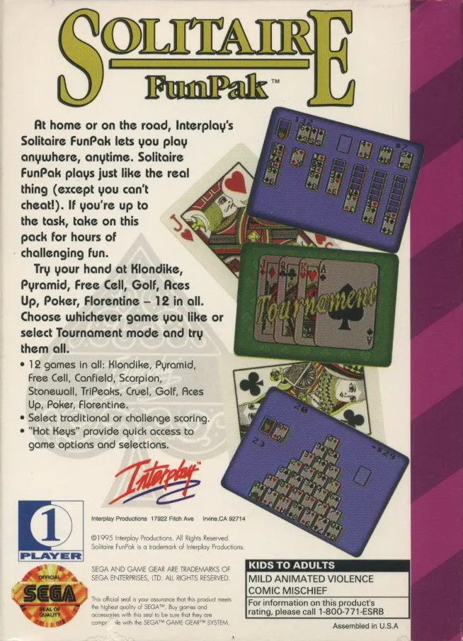 Solitaire FunPak box back